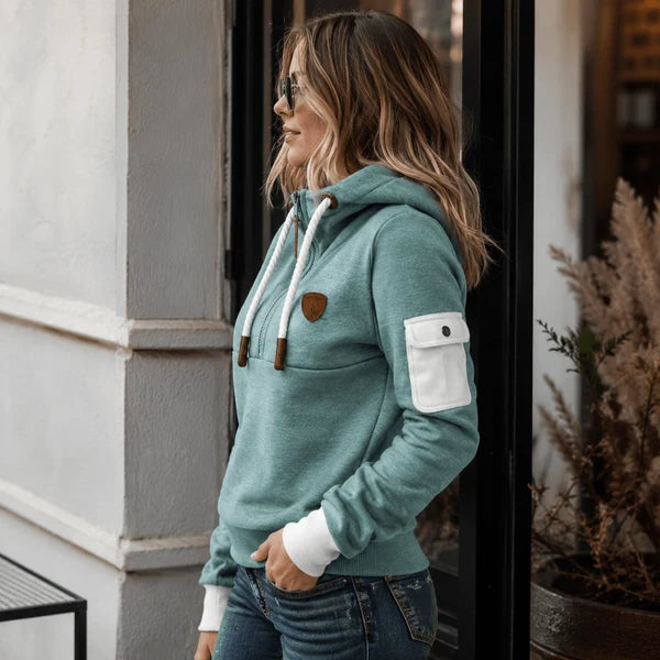 Romina - Sudadera Informal Con Media Cremallera y Bolsillo En El Brazo