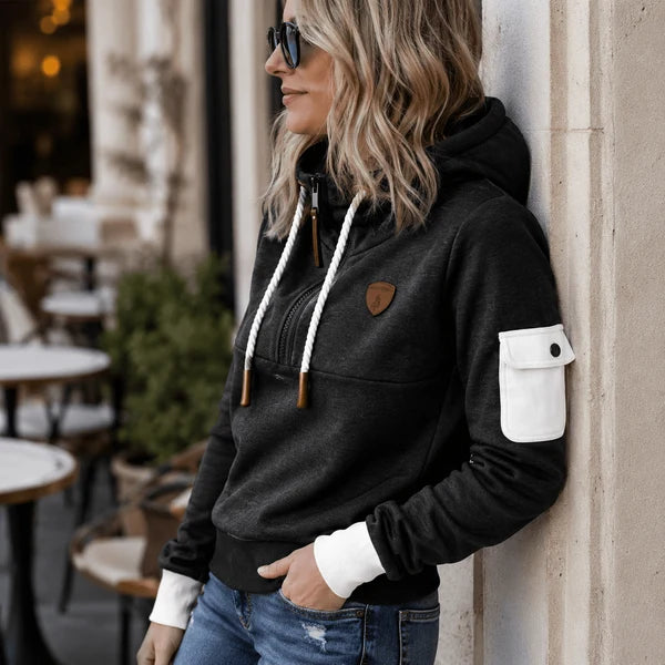Romina - Sudadera Informal Con Media Cremallera y Bolsillo En El Brazo