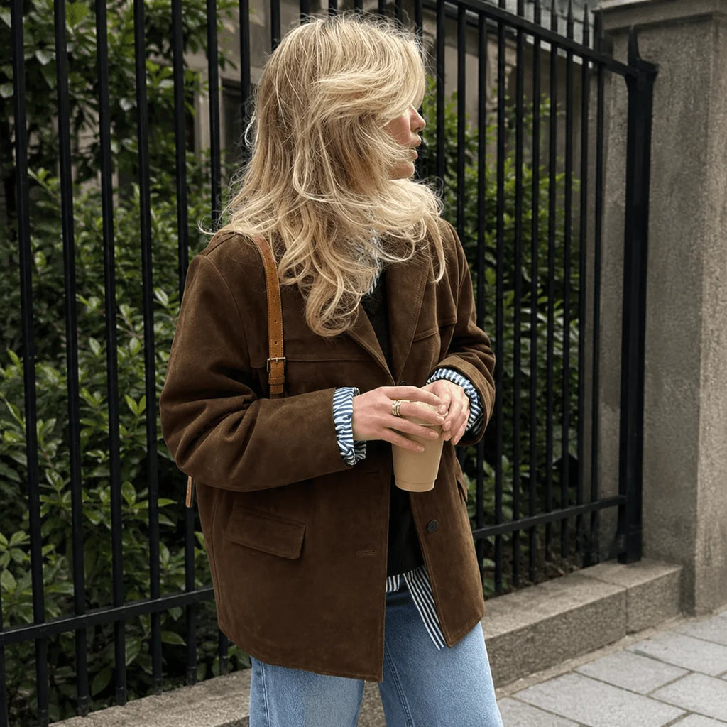 Nuria – Chaqueta Oversize De Ante Con Botones
