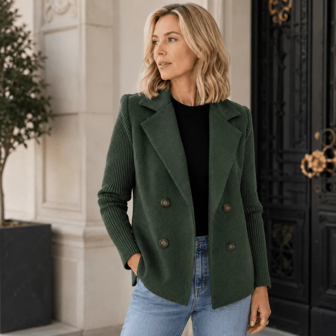 Kittiya - Elegante Blazer De Punto Con Manga Larga