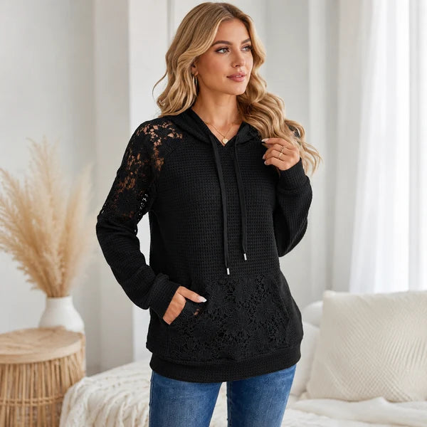 Bianca - Sudadera Con Capucha y Encaje Floral Con Bolsillo Delantero