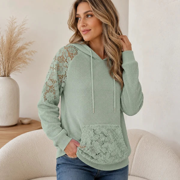 Bianca - Sudadera Con Capucha y Encaje Floral Con Bolsillo Delantero