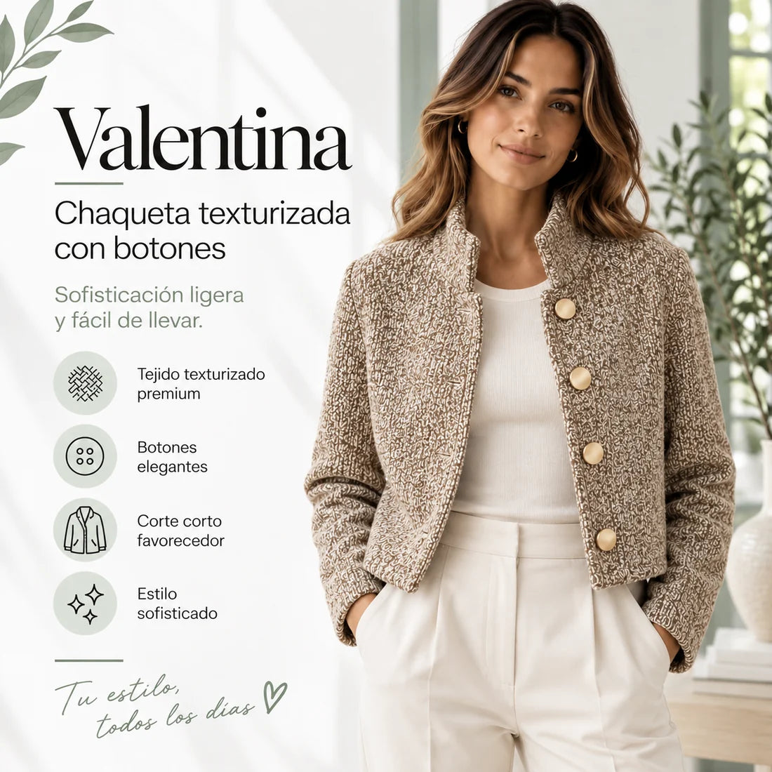 Valentina - Elegante chaqueta texturizada con botones grandes