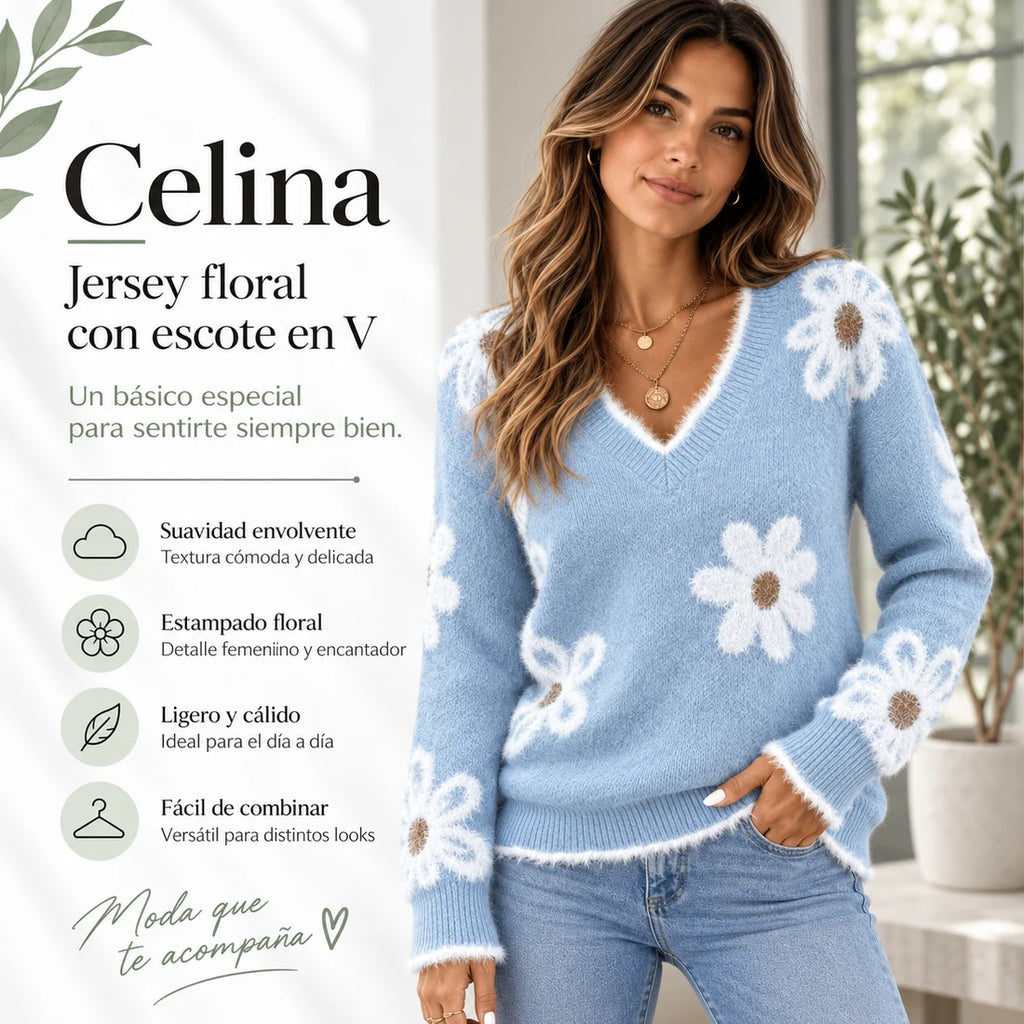 Celina - Jersey floral con escote en V
