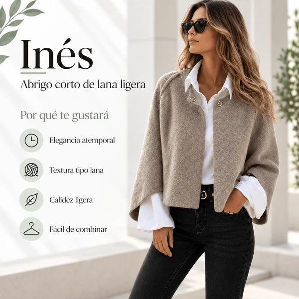 Inés - Abrigo de Lana con Cuello Redondo y Mangas Largas