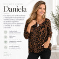 Daniela - Blusa Redonda Con Cuello y Estampado De Leopardo