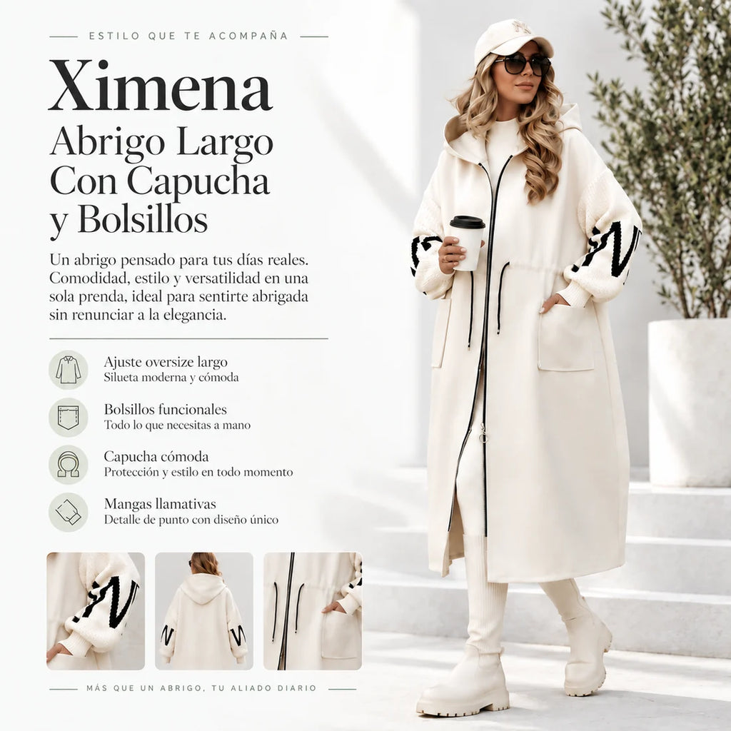Ximena - Abrigo Largo Con Capucha y Bolsillos