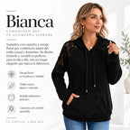 Bianca - Sudadera Con Capucha y Encaje Floral Con Bolsillo Delantero