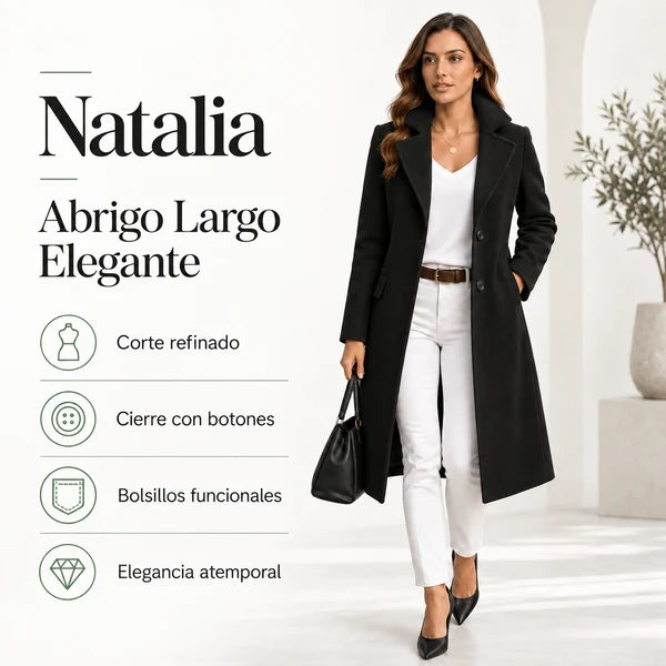 Natalia - Elegante Abrigo Largo Con Botones