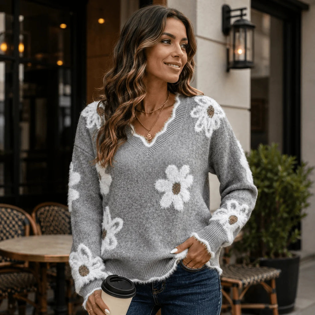 Celina - Jersey floral con escote en V
